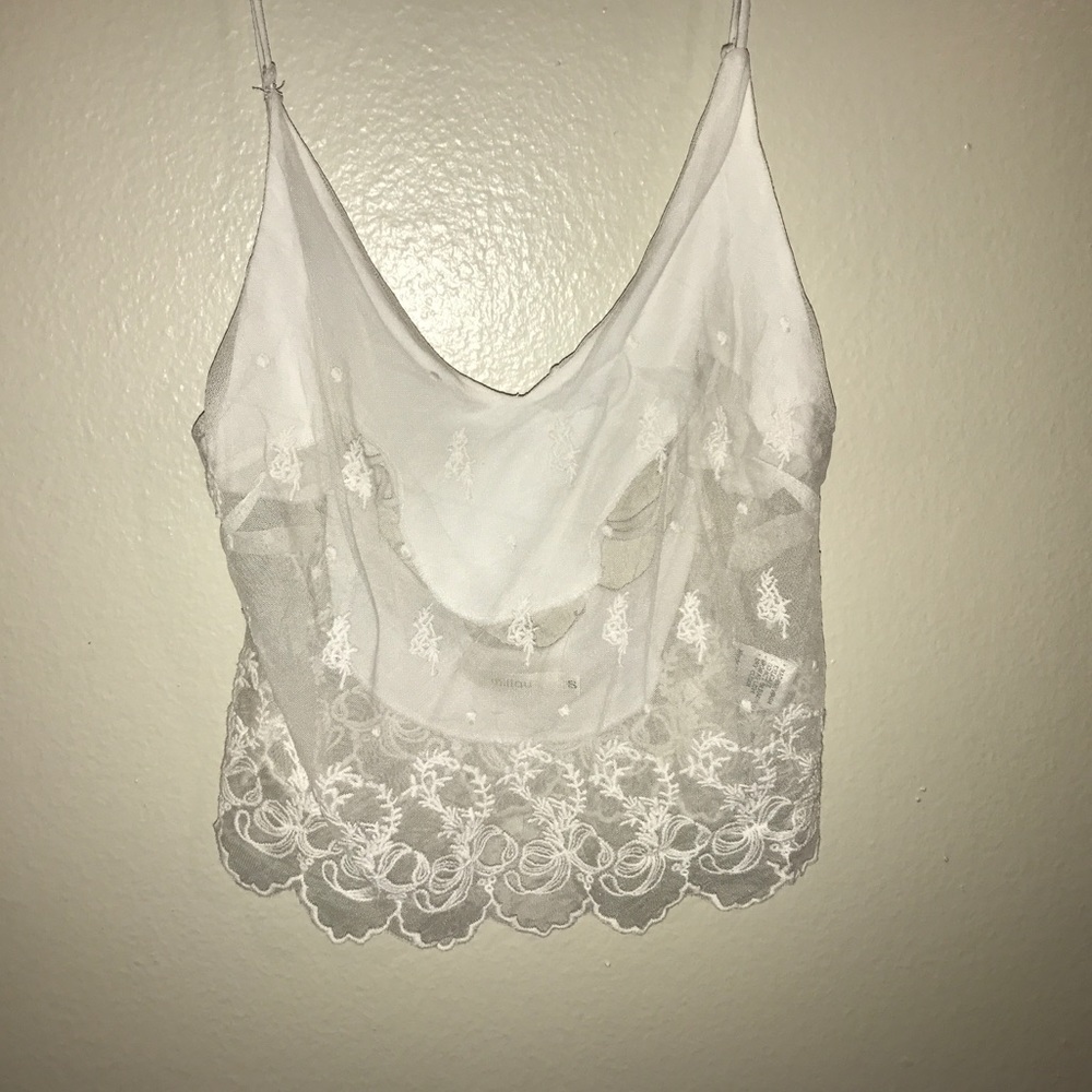 White lace crop tank top